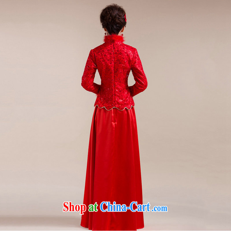 It is also optimized condolence new Gross Gross for cuff dot decoration aliasing, with drag and drop, long skirt Chinese wedding dress XS 7098 red XXL, optimize color swords into plowshares, and shopping on the Internet