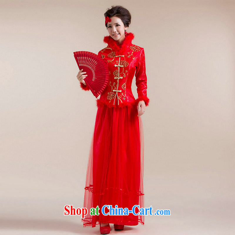 It is also optimized their swords into plowshares new fluff high collar Chinese coin multi-layer gauze long skirt Chinese wedding dress XS 7093 red XXL, yet also optimize their swords into plowshares, and shopping on the Internet