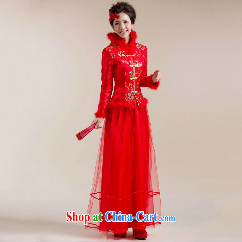 It is also optimized their swords into plowshares new fluff high collar Chinese coin multi-layer gauze long skirt Chinese wedding dress XS 7093 red XXL, yet also optimize their swords into plowshares, and shopping on the Internet