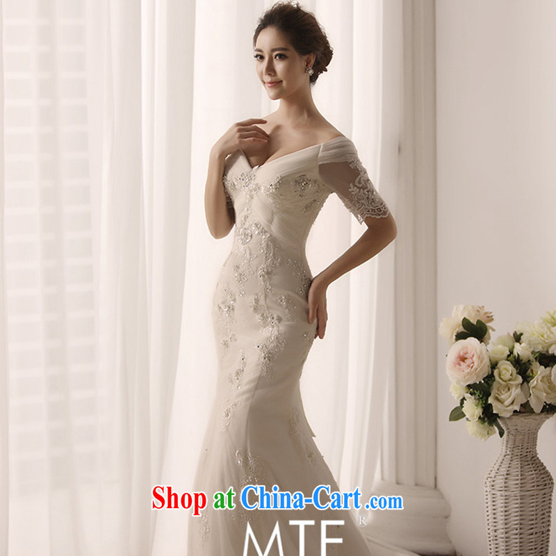 Full court, 2015 new wedding dresses sexy V tie cuff a shoulder at Merlion with tail wedding s 1397 tail 50 CM 173 - XL, garden, and, on-line shopping