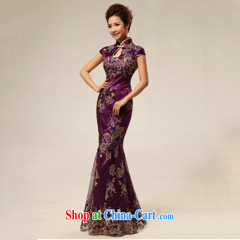 Optimize Hung-etiquette 2015 new hospitality long cheongsam dress uniform toasting bride replacing XS 8038 purple XL, optimize, and shopping on the Internet