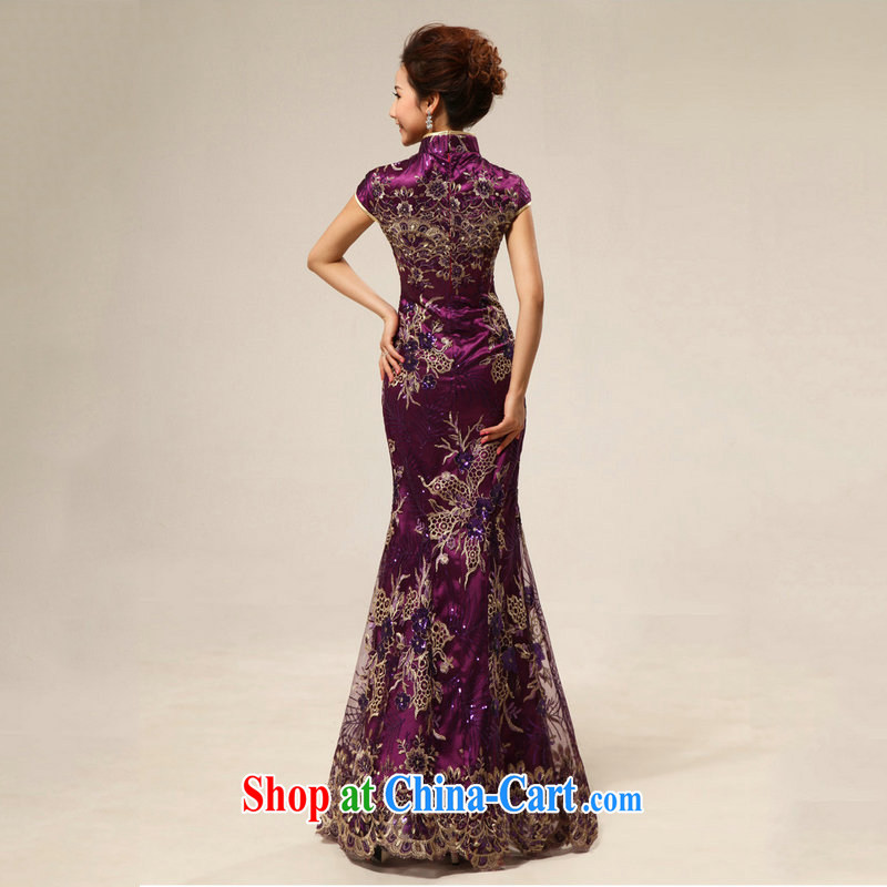 Optimize Hung-etiquette 2015 new hospitality long cheongsam dress uniform toasting bride replacing XS 8038 purple XL, optimize, and shopping on the Internet