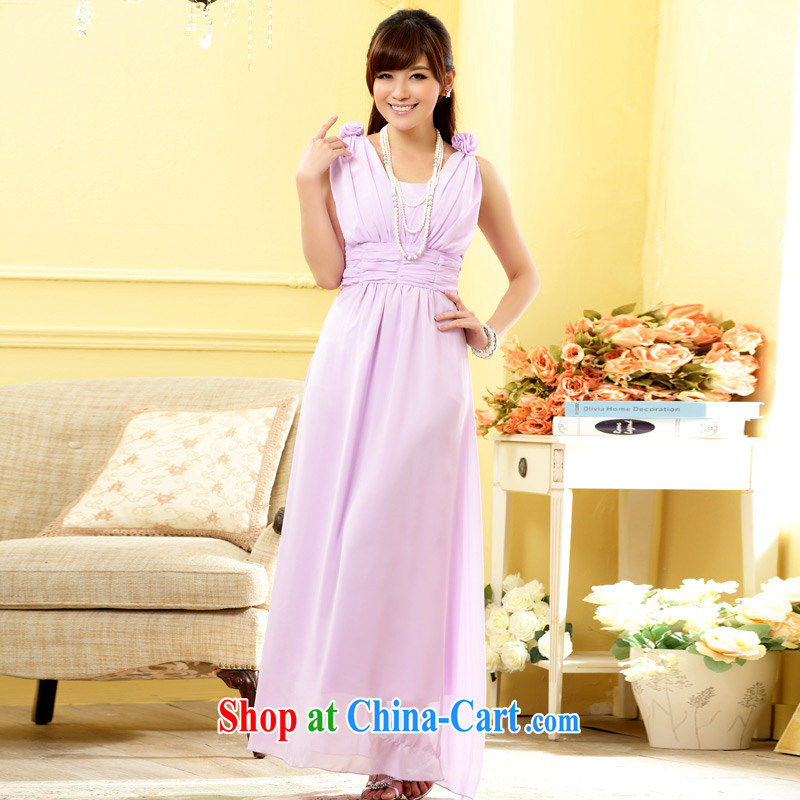 Shallow end _QIAN MO_ Hong Kong stunning sweet sister skirt waist-high graphics manual shoulder take V collar gown dresses purple XXXL