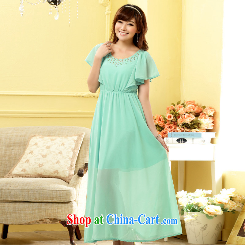 Shallow end _QIAN MO_ and the United States, Jacob bright flouncing cuff round-collar pin beads elasticated waist long version dress dresses blue XXXL