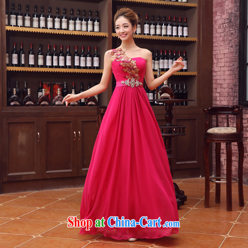 2014 New Moon  guijin single shoulder three-dimensional flowers dress graphics thin Princess with long bridal skirt K presided over 680 red XXL code from Suzhou shipping