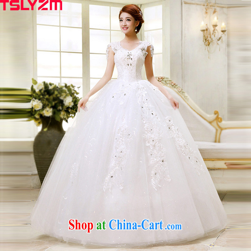 Tslyzm wedding 2015 spring and summer new bride wedding dress a field package double-shoulder lace V for Korean-style with wedding dress white XL