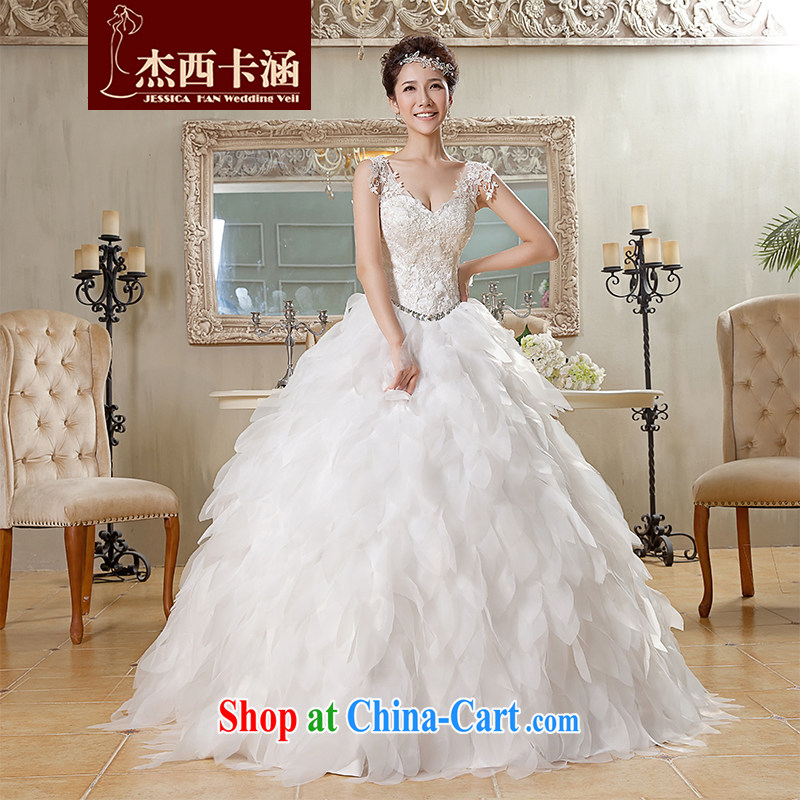 Jessica covers wedding new 2014 white Korean style with dual shoulder strap V-neck feather wedding 2062 m White XL