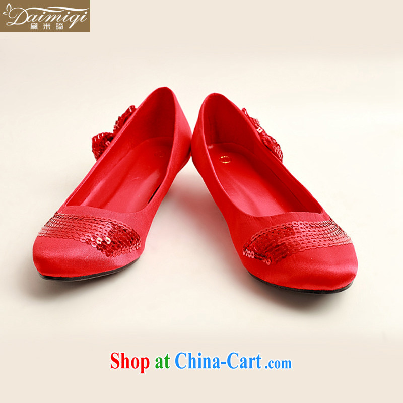 Diane M Ki marriages red flash chip side sweet bow tie red wedding shoes, low-root, simple and elegant and classy, and 100 ground DXZ 1009 red 38