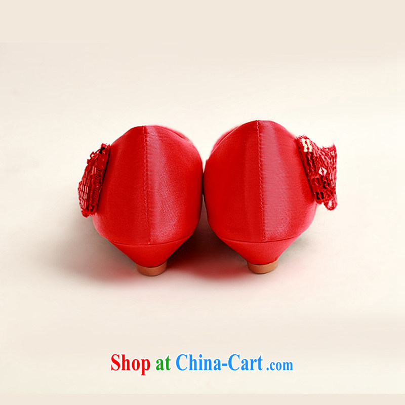 Diane M Ki marriages red flash chip side sweet bowtie red wedding shoes, low-root, simple and elegant and classy, and 100 ground DXZ 1009 red 38, Diane M Ki, shopping on the Internet