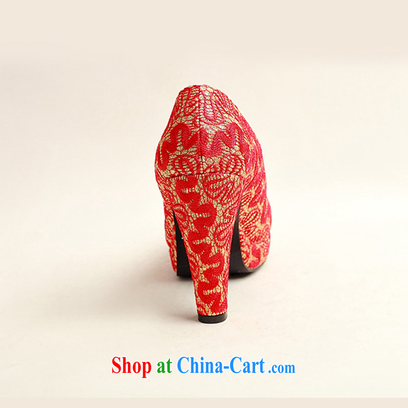 Diane M Qi 2014 new women shoes New floral bridal shoes bridal shoes red leatherette round-head high-heel shoes red 38, Diane M-ki, shopping on the Internet