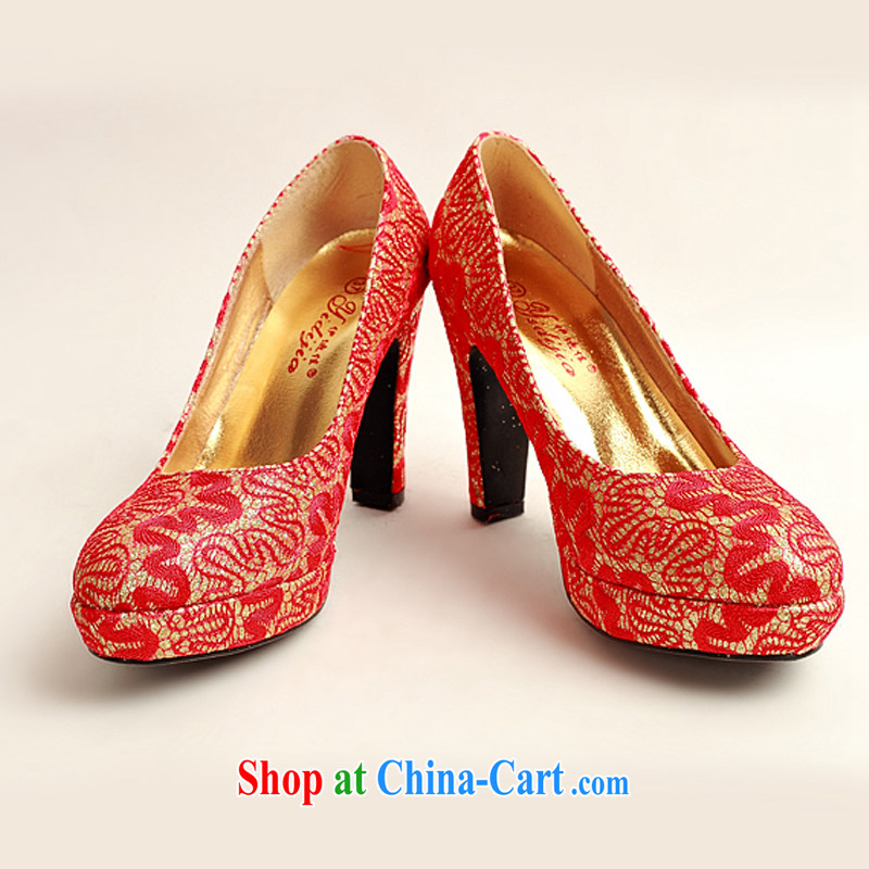 Diane M Qi 2014 new women shoes New floral bridal shoes bridal shoes red leatherette round-head high-heel shoes red 38, Diane M-ki, shopping on the Internet