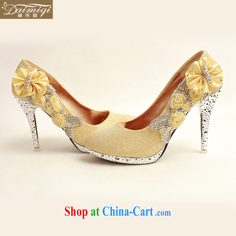 Diane M Qi 2014 women shoes new, ultra-elegant water drilling wedding shoes bridal shoes gold, round head high-heel shoes DXZ 10,014 gold 38