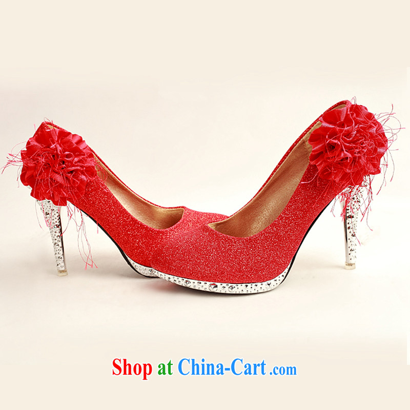 Diane M Qi 2014 women shoes new, bridal shoes and wedding shoes red, round-head side flowers high-heel shoes XZ 10,015 Red Red 38, Diane M Qi, shopping on the Internet