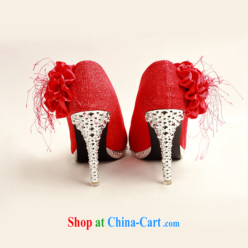 Diane M Qi 2014 women shoes new, bridal shoes and wedding shoes red, round-head side flowers high-heel shoes XZ 10,015 Red Red 38, Diane M Qi, shopping on the Internet