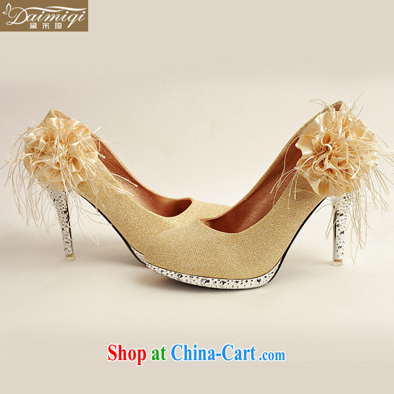 Diane M Qi 2014 women shoes new, bridal shoes bridal shoes gold, round-head side flowers high-heel shoes XZ 10,016 gold gold 38