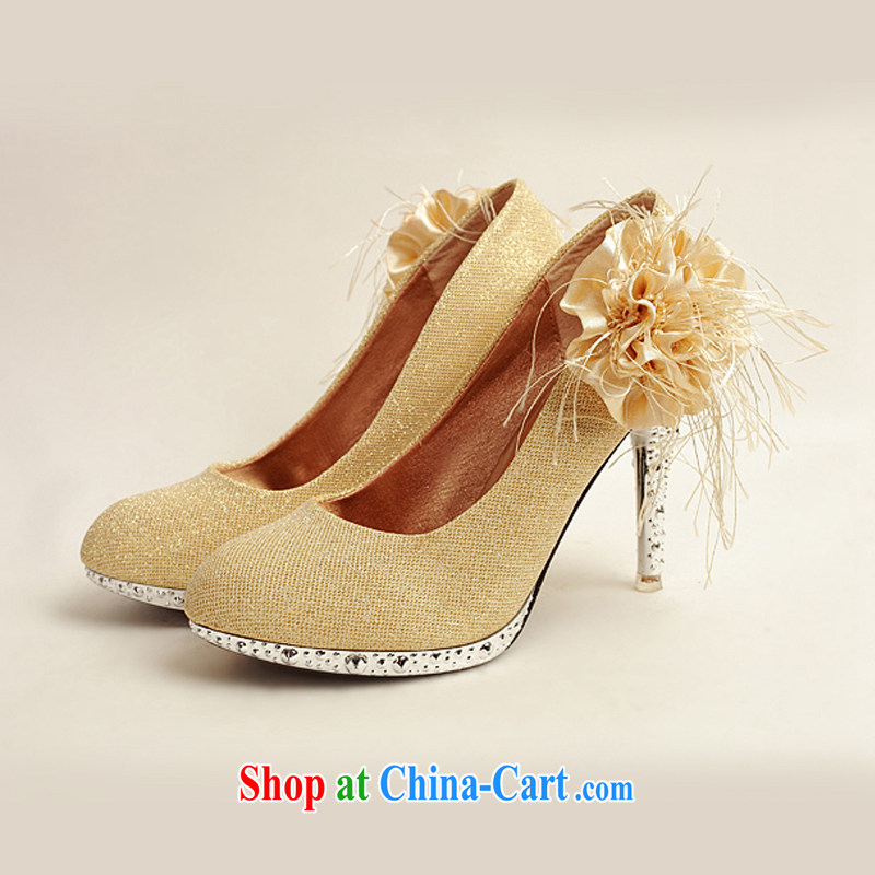 Diane M Qi 2014 women shoes new, bridal shoes bridal shoes gold, round head side flowers high-heel shoes XZ 10,016 gold gold 38, Diane M Qi, shopping on the Internet
