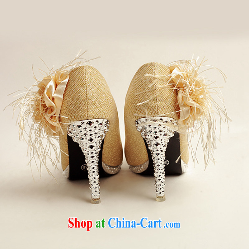 Diane M Qi 2014 women shoes new, bridal shoes bridal shoes gold, round head side flowers high-heel shoes XZ 10,016 gold gold 38, Diane M Qi, shopping on the Internet