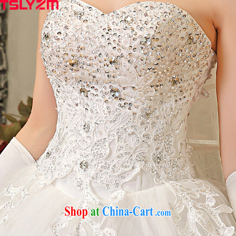 Drag and drop the extra long tail wedding dresses new 2015 spring and summer graphics thin bride Mary Magdalene chest diamond luxury white L, Tslyzm, shopping on the Internet
