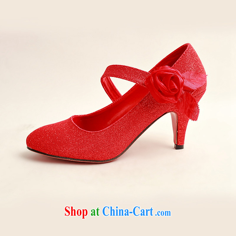 My dear bride's new red light pink, single side red roses bridal wedding shoes, wedding show photo shoes DXZ 1007 red 38, my dear Bride (BABY BPIDEB), shopping on the Internet