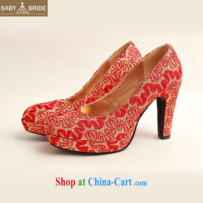 Baby bridal 2014 new women shoes New floral bridal shoes bridal shoes red leatherette round-head high-heel shoes red 38