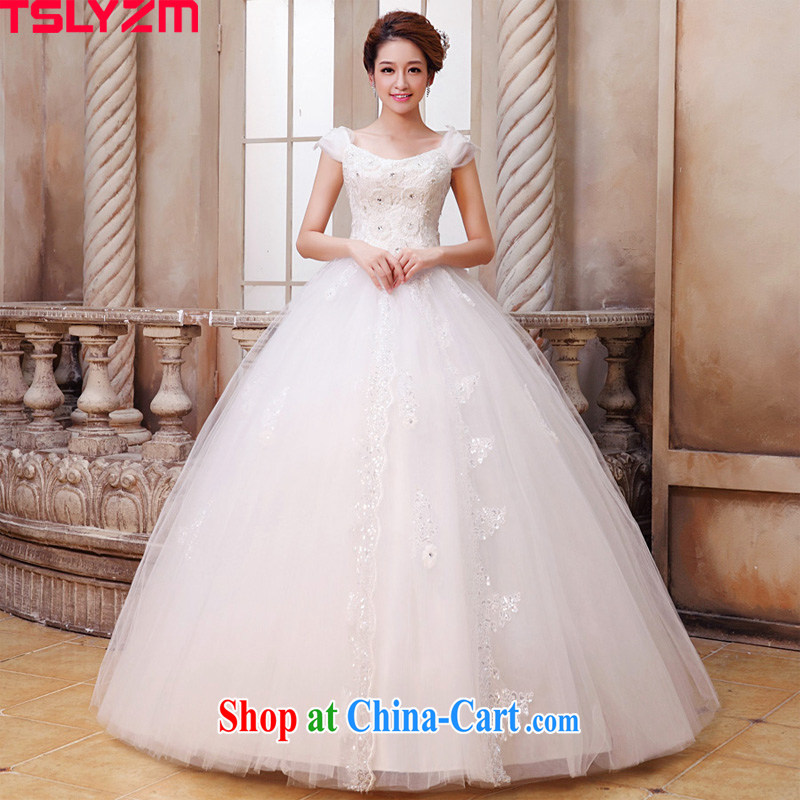 2015 Tslyzm new Korean version the Field shoulder sweet Princess flowers with large, thick mm wedding dresses pregnant women beaded shoulders pregnant wedding white XL