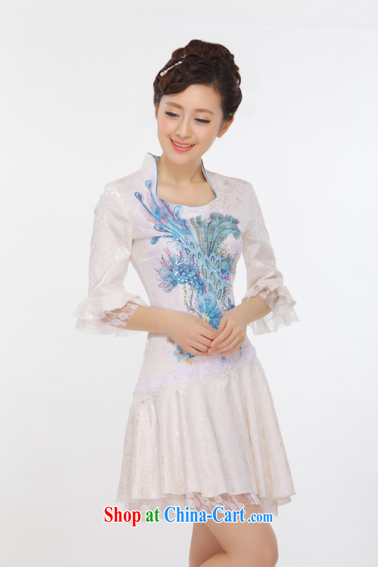 Slim li know 2015 spring and summer New China wind beads, embroidery lace cuff Princess retro improved stylish Phoenix cheongsam dress QLZ Q 15 6011 blue M pictures, price, brand platters! Elections are good character, the national distribution, so why buy now enjoy more preferential! Health