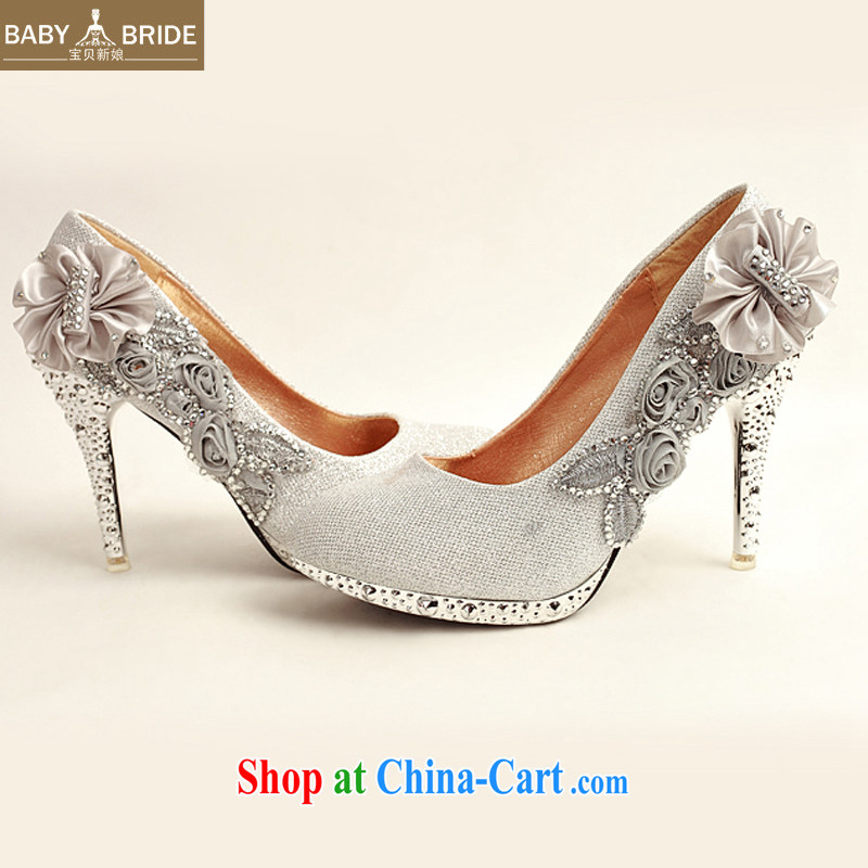 Baby bridal 2014 women shoes new, ultra-elegant water drilling wedding shoes bridal shoes silver, round head high-heel shoes DXZ 10,013 silver 38