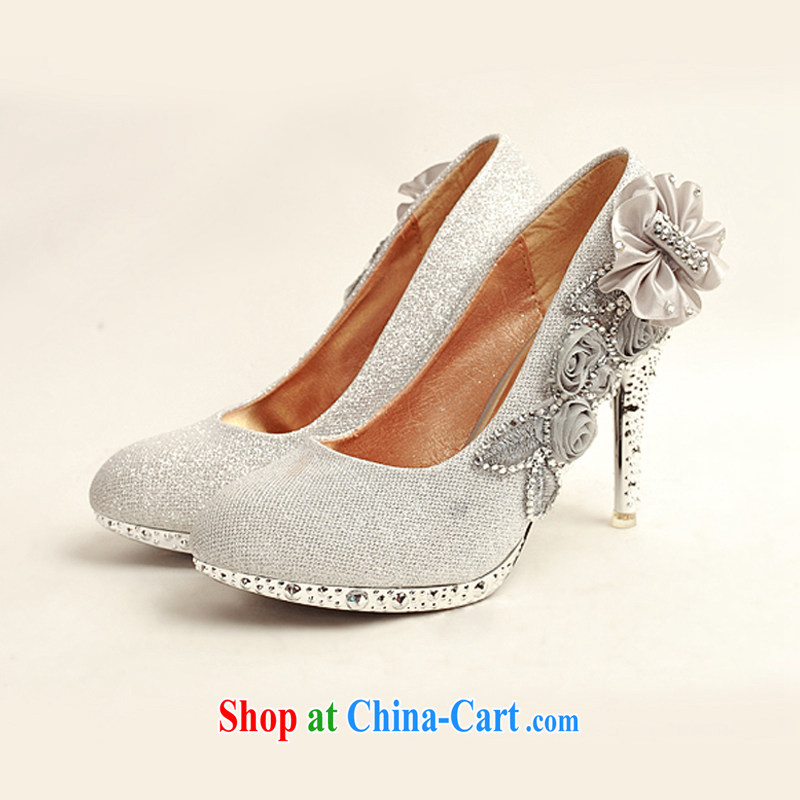 Baby bridal 2014 women shoes new, ultra-elegant water drilling wedding shoes bridal shoes silver, round head high-heel shoes DXZ 10,013 silver 38, my dear bride (BABY BPIDEB), shopping on the Internet