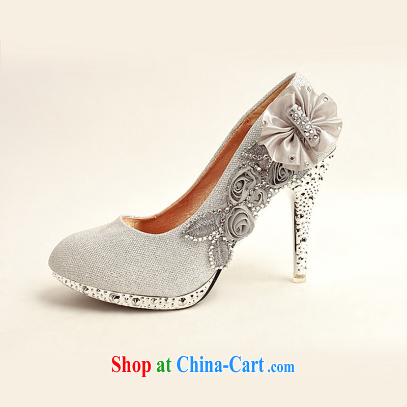Baby bridal 2014 women shoes new, ultra-elegant water drilling wedding shoes bridal shoes silver, round head high-heel shoes DXZ 10,013 silver 38, my dear bride (BABY BPIDEB), shopping on the Internet