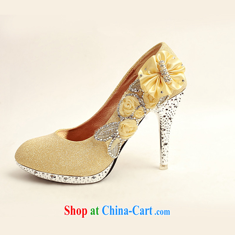 Baby bridal 2014 women shoes new, ultra-elegant water drilling wedding shoes bridal shoes gold, round head high-heel shoes DXZ 10,014 gold 38, my dear bride (BABY BPIDEB), online shopping