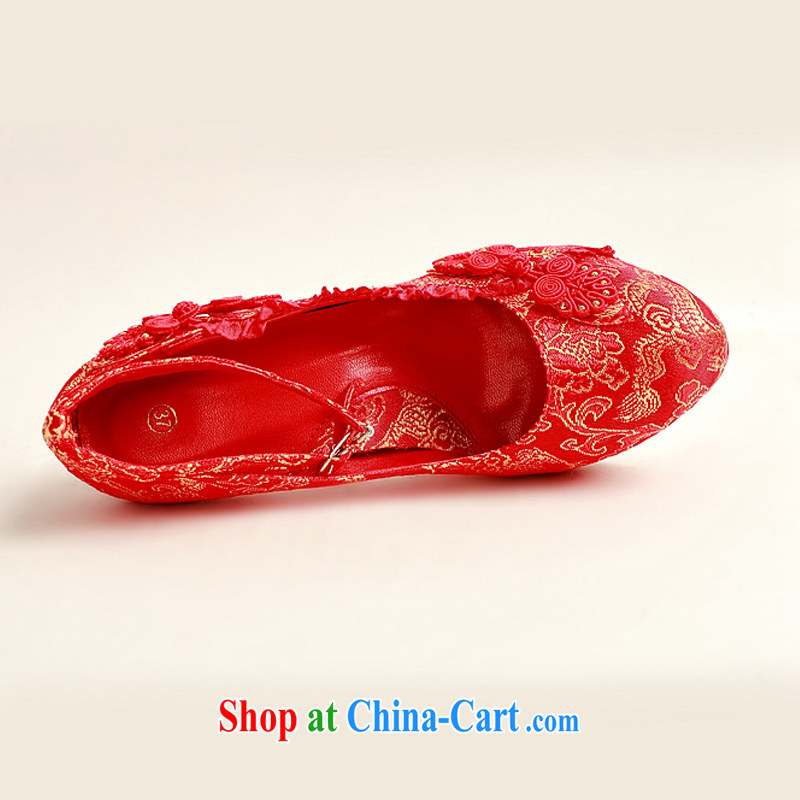2014 New floral bridal wedding shoes wedding shoes bridal wedding shoes in bold with banquet shoes red high heel women shoes XZ 10,025 Red Red 37, my dear Bride (BABY BPIDEB), online shopping