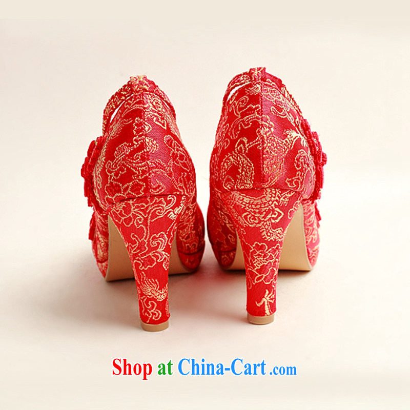 2014 New floral bridal wedding shoes wedding shoes bridal wedding shoes in bold with banquet shoes red high heel women shoes XZ 10,025 Red Red 37, my dear Bride (BABY BPIDEB), online shopping