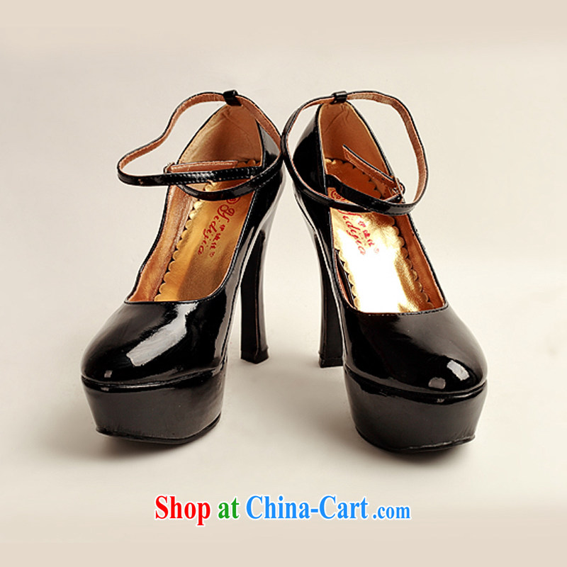2014 women shoes new varnished leather, smooth flash, deluxe waterproof single bridal shoes bridal shoes black, round-head high-heel shoes black 38, my dear bride (BABY BPIDEB), shopping on the Internet