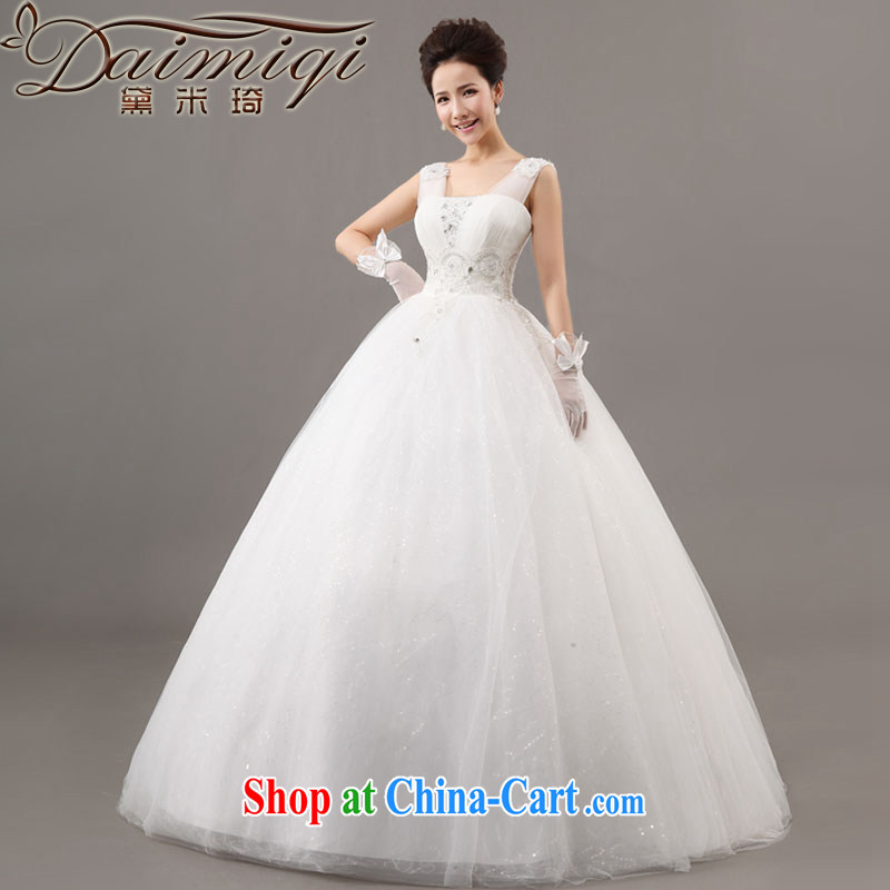 Diane M Qi 2014 new stylish wedding dresses Korean V collar with double-shoulder the code cultivating parquet drill strap lace retro white XXL
