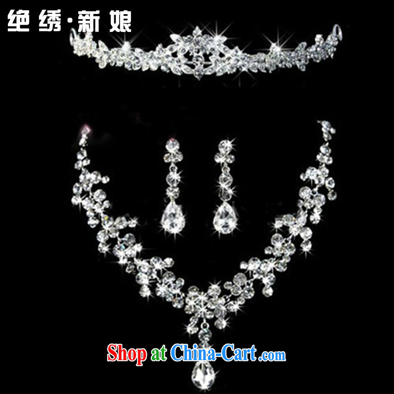 There is embroidery bridal water drilling accessories kit bridal jewelry Korean-style wedding Crown necklace earrings 3-Piece necklace earrings ear clip, Suzhou shipment and it is absolutely not a bride, shopping on the Internet