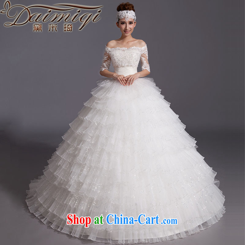 Diane M Ki field shoulder wedding dresses white new, spring 2014 Korean small-tail bride larger beauty video thin smears chest thick white XXL