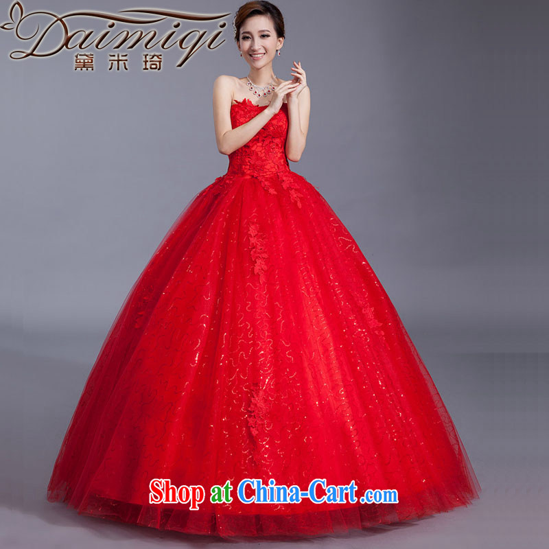 Diane M Ki red wedding dresses lace new 2014 modern bride Korean version with the beauty, tied with retro graphics thin red XXL