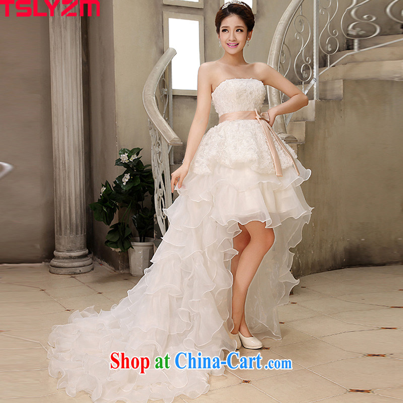 Tslyzm 2015 spring and summer new, short before long wedding dresses wiped his chest small tail short film floor theme clothing Korean version binding with pregnant women bridal white L