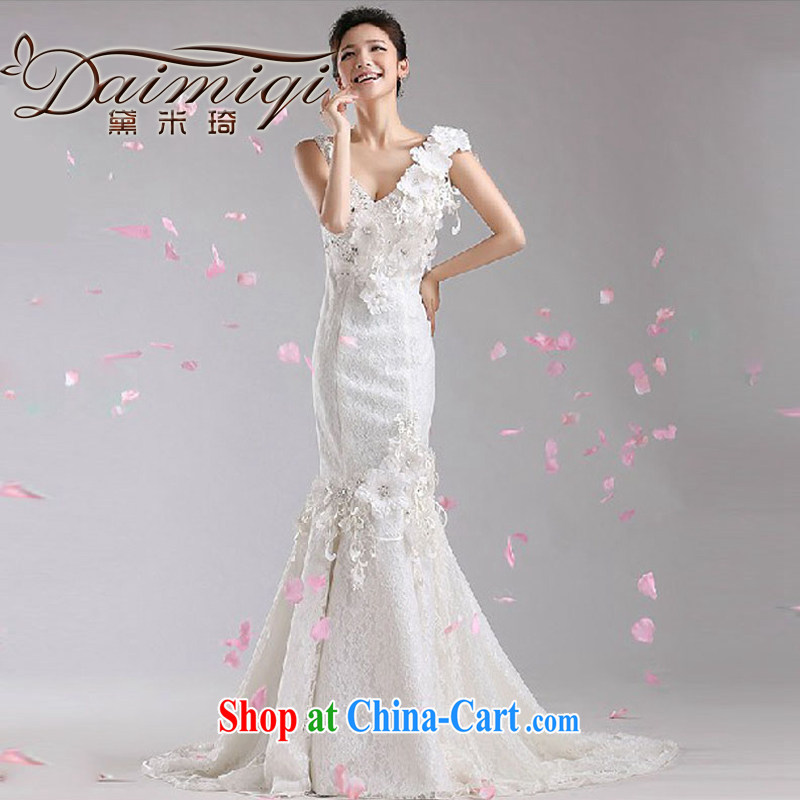 Diane M Ki-tail wedding 2014 new Korean white spring and summer bridal wedding lace V-neck crowsfoot wedding dresses white XXL