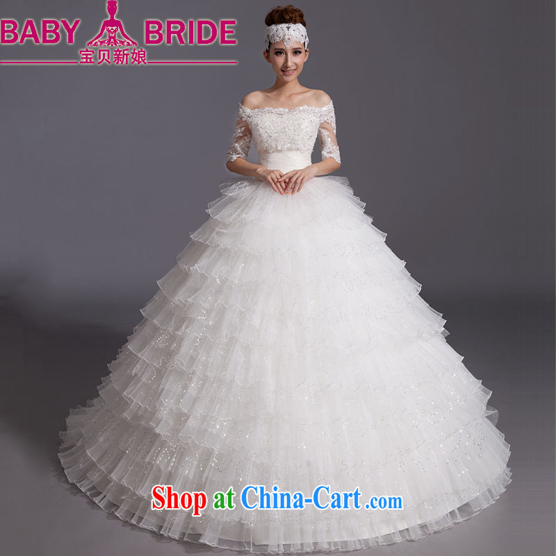 Baby brides field shoulder wedding dresses white new, spring 2014 Korean small tail bridal large code beauty graphics thin smears chest thick white XXL