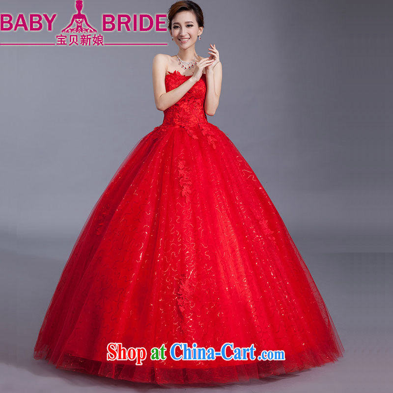 Baby bridal red wedding dresses lace new 2014 modern bride Korean version with the beauty, tied with retro graphics thin red XXL