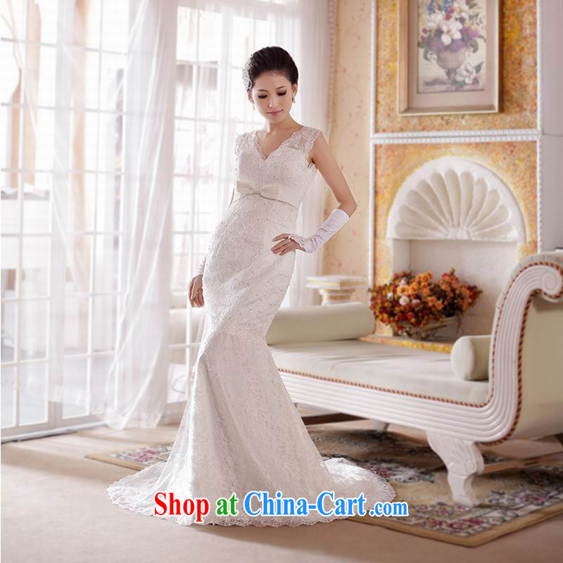 Optimize Hung-New, Old fashioned sense V lace beauty crowsfoot tail bridal wedding XS 8191 m White XXL, optimize, and shopping on the Internet