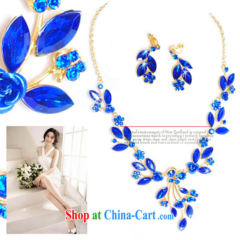 Bridal wedding dresses Accessories Kit Korean set link TL 0255 L water drilling jewelry 2015 new marriage necklace blue ear clip