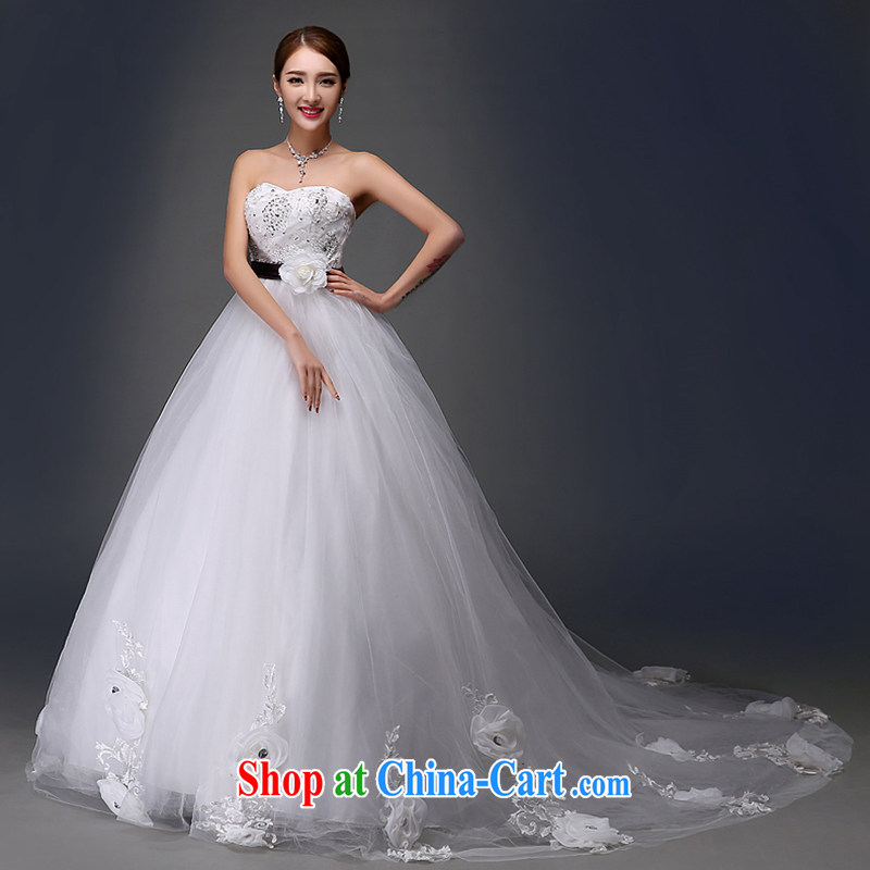 There is a bride's Korean-style retro Deluxe Big-tail flowers wood drill wiped his chest lace Princess wedding dresses white XXXL Suzhou shipping, no embroidery bridal, shopping on the Internet