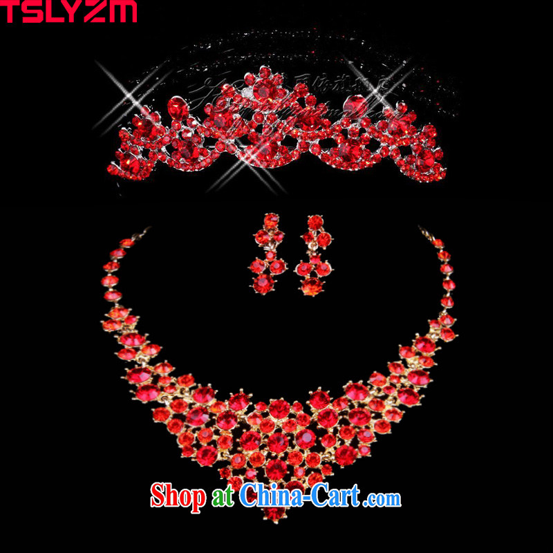 Tslyzm bridal jewelry 3-Piece red Korean-style wedding wedding dresses dresses hair accessories crown and ornaments wedding necklace jewelry set link 7, Tslyzm, shopping on the Internet