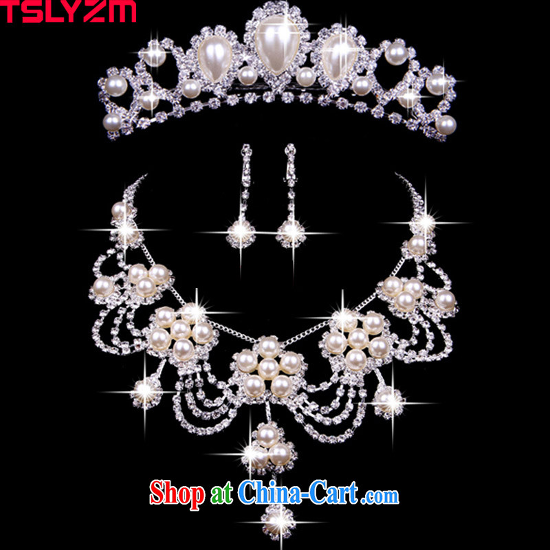 Tslyzm wedding accessories bridal tiaras bridal jewelry 3 piece set with Korean-style Crown necklace earrings wedding jewelry wedding package links