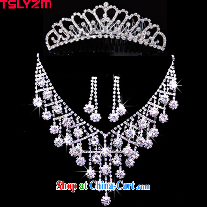 Tslyzm bridal tiaras wedding accessories jewelry wedding head-dress 3 piece wedding Korean crown jewelry Gold Diamond necklace set link 1