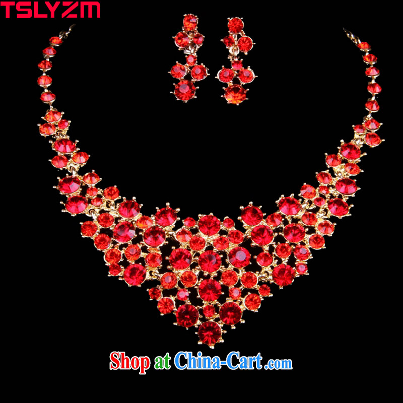 Tslyzm bridal jewelry red head-water drilling earrings Kit costumed classic wedding necklace set with XL 015, Tslyzm, shopping on the Internet
