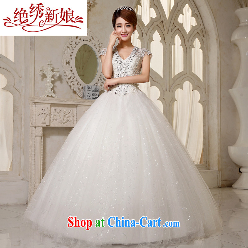 There is a bride's 2015 new Korean version V collar tie-shoulder bag with large, white water drilling lace wedding White made no return, no embroidery bridal, shopping on the Internet