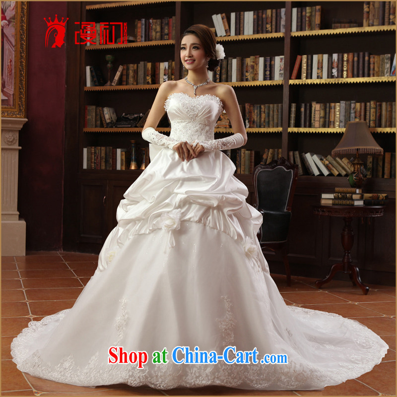 Early definition wedding dresses 2015 New Deluxe tail Korean wedding chest bare long-tail manually flowers wedding white L